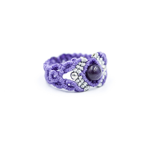 Μακραμέ δαχτυλίδι, μοβ χρώματος με Αμέθυστο - ημιπολύτιμες πέτρες, αμέθυστος, μακραμέ, χάντρες, σταθερά - 2