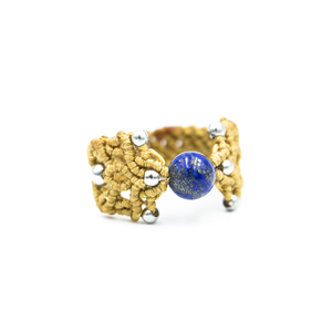 Ταμπά μακραμέ δαχτυλίδι για το μεγάλο δάχτυλο, με Λάπις Λαζούλι. - ημιπολύτιμες πέτρες, μακραμέ, boho, σταθερά - 2