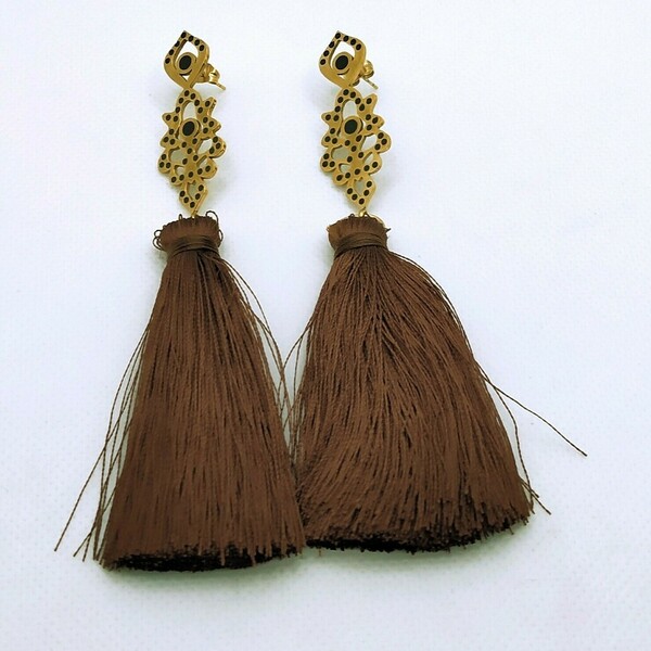Tassel Earrings - με φούντες, μακριά, ατσάλι, boho, καρφάκι - 3