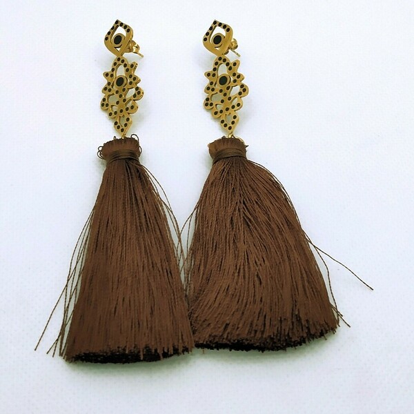 Tassel Earrings - με φούντες, μακριά, ατσάλι, boho, καρφάκι - 3