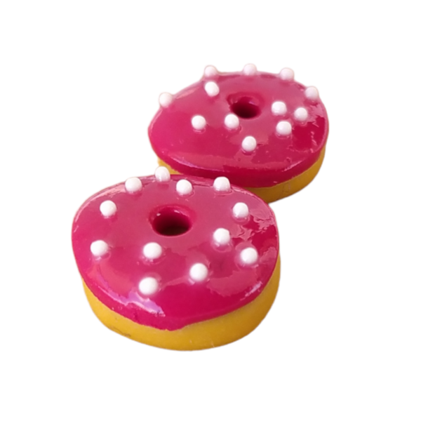 Σκουλαρίκια καρφωτά donut με μαρμελάδα φράουλα με πολυμερικό πηλό / μικρά / ατσάλινα καρφάκια / Twice Treasured - πηλός, cute, καρφωτά, ατσάλι, γλυκά - 2
