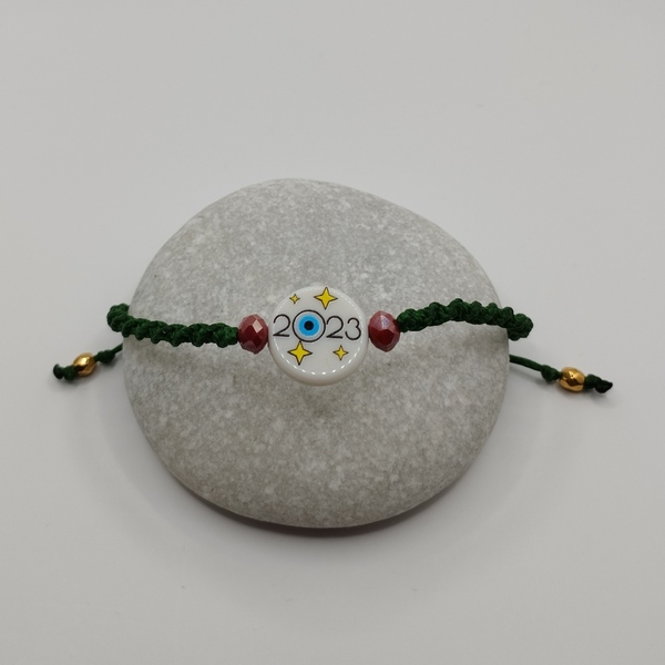 Γούρι 23 με πράσινο κορδόνι - κορδόνια, κοσμήματα, χεριού, αυξομειούμενα, γούρι 2023