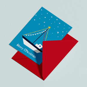 Χριστουγεννιάτικη Κάρτα ''Καραβάκι'' - χαρτί, καραβάκι, ευχετήριες κάρτες - 3