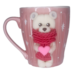 Κούπα πολική αρκούδα με καρδούλα από πολυμερικό πηλό - πηλός, αρκουδάκι, χριστουγεννιάτικα δώρα, είδη κουζίνας