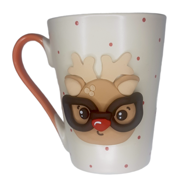Κούπα ταρανδάκι με γυαλιά από πολυμερικό πηλό - πηλός, χριστουγεννιάτικα δώρα, είδη κουζίνας