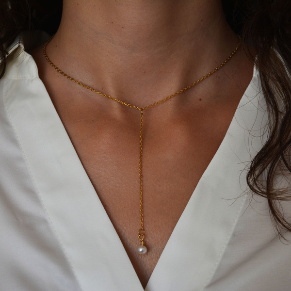 Κολιέ με μαργαριταράκι | Lariat necklace - charms, μακριά, ατσάλι - 2