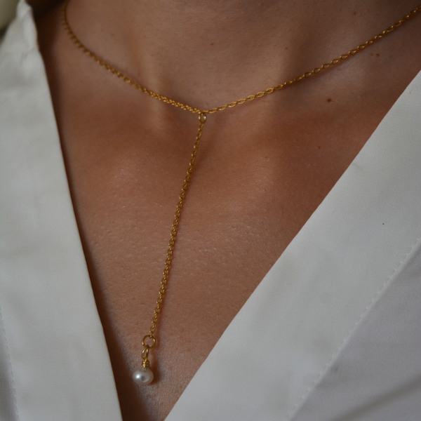 Κολιέ με μαργαριταράκι | Lariat necklace - charms, μακριά, ατσάλι