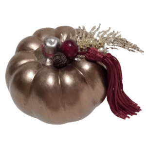 Κεραμική κολοκύθα - Γούρι με μπορντό φούντα (8,5 χ 7,5 εκ.) - πηλός, νονά, χριστουγεννιάτικα δώρα, κολοκύθα, γούρια