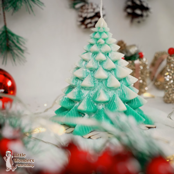 Χειροποίητο Φυτικό Αρωματικό κερί Σόγιας σε σχήμα Χριστουγεννιάτικου Χιονισμένου Δέντρου με Δώρο Ξύλινη Βάση, 13Χ13εκ. - χριστουγεννιάτικο, χριστουγεννιάτικο δέντρο, αρωματικά κεριά, χριστουγεννιάτικα δώρα, κερί σόγιας, κεριά & κηροπήγια - 3