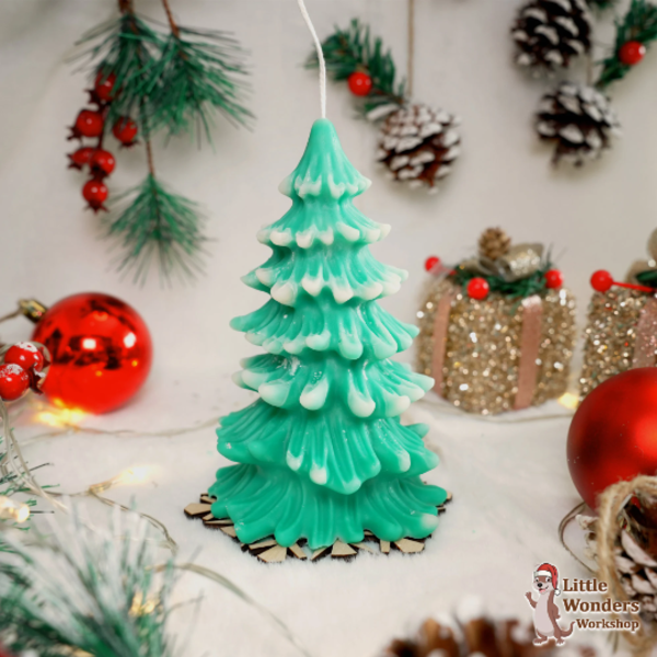 Χειροποίητο Φυτικό Αρωματικό κερί Σόγιας σε σχήμα Χριστουγεννιάτικου Δέντρου με Δώρο Ξύλινη Βάση, 14Χ10εκ - χριστουγεννιάτικο, χριστουγεννιάτικο δέντρο, αρωματικά κεριά, χριστουγεννιάτικα δώρα, κερί σόγιας, κεριά & κηροπήγια - 2