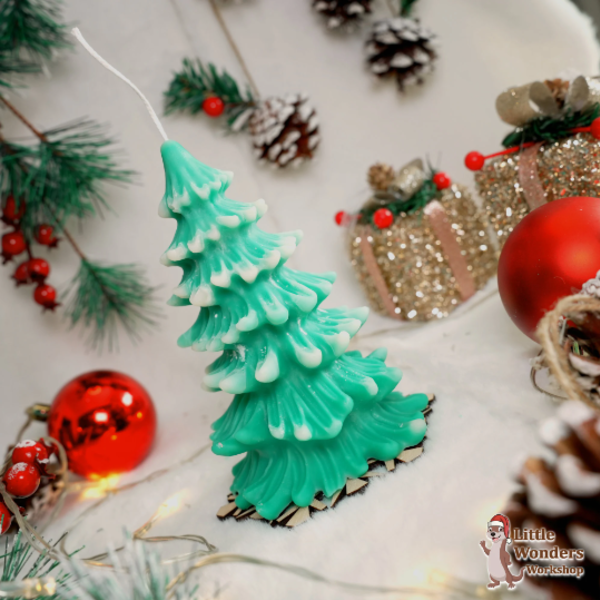 Χειροποίητο Φυτικό Αρωματικό κερί Σόγιας σε σχήμα Χριστουγεννιάτικου Δέντρου με Δώρο Ξύλινη Βάση, 14Χ10εκ - χριστουγεννιάτικο, χριστουγεννιάτικο δέντρο, αρωματικά κεριά, χριστουγεννιάτικα δώρα, κερί σόγιας, κεριά & κηροπήγια - 3