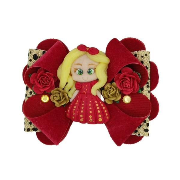Παιδικό Κλιπ Μαλλιών Κοπελα από βελουδο κόκκινο και λεοπαρ glitter 10x12 - κορίτσι, χριστουγεννιάτικα δώρα, αξεσουάρ μαλλιών