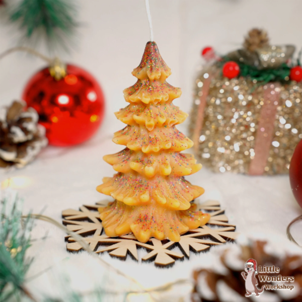 Χειροποίητο Φυτικό Αρωματικό κερί Σόγιας σε σχήμα Χριστουγεννιάτικου Δέντρου με Δώρο Ξύλινη Βάση, 10Χ7εκ. - χριστουγεννιάτικο, χριστουγεννιάτικο δέντρο, αρωματικά κεριά, χριστουγεννιάτικα δώρα, κερί σόγιας, κεριά & κηροπήγια - 2