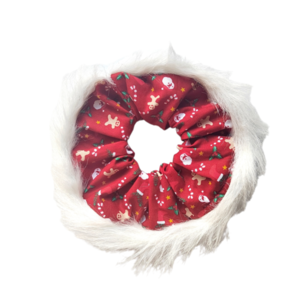 Χειροποιητο υφασμάτινο λαστιχάκι μαλλιών χριστουγεννιάτικο scrunchie κόκκινο με Αι Βασίλη και τρεσσα ασπρη medium size 1τμχ. - ύφασμα, γυναικεία, χριστούγεννα, χριστουγεννιάτικα δώρα, λαστιχάκια μαλλιών