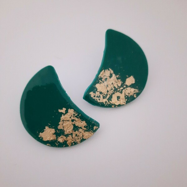 "Emerald" Χειροποιήτα σκουλαρίκια απο πολυμερικό πηλό 6εκ - στρας, πηλός, καρφωτά, μικρά, φθηνά