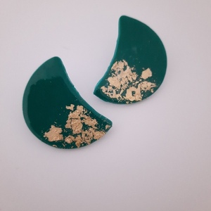 "Emerald" Χειροποιήτα σκουλαρίκια απο πολυμερικό πηλό 6εκ - στρας, πηλός, καρφωτά, μικρά, φθηνά - 2