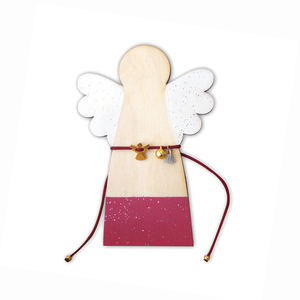 Ξύλινος άγγελος στολίδι με επίχρυσο βραχιόλι - επιχρυσωμένα, κορδόνια, χεριού, αυξομειούμενα, γούρια