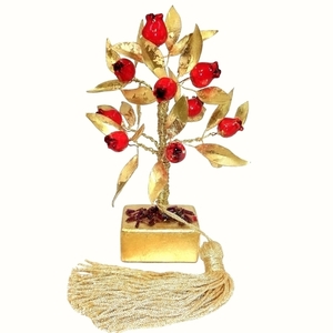 Διακοσμητικό δέντρο ροδιά από χρυσό μέταλλο και κόκκινα ρόδια πορσελάνης 19Χ13Χ13 - μέταλλο, πορσελάνη, ρόδι, διακοσμητικά