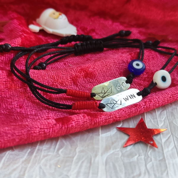 Βραχιολάκια για ζευγάρι από ασήμι - γούρια - charms, ασήμι 925, customized, μάτι - 2