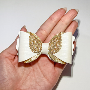 Φιόγκος από δερματίνη λευκό - χρυσό με λεπτομέρεια φτερά αγγέλου - κορίτσι, δερματίνη, χριστουγεννιάτικα δώρα, αξεσουάρ μαλλιών - 2