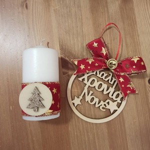 χριστουγεννιάτικο σετ δώρου για το νονό 2 τμχ - βελούδο, κερί, δώρο για νονό, στολίδι δέντρου, σετ δώρου - 2