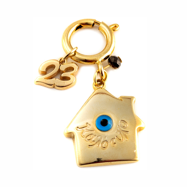 Γούρι πολυτελείας επιχρυσωμένο με χρυσό 24 Κ Mini charm σπίτι - σπίτι, μέταλλο, γούρια, μπρελοκ κλειδιών