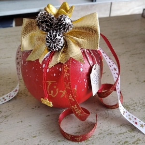 Χειροποίητο κεραμικό ρόδι κόκκινο (12cm) - πηλός, ρόδι, χριστουγεννιάτικα δώρα, γούρια, προσωποποιημένα - 3