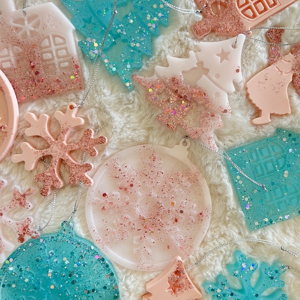 Χριστουγεννιάτικα στολίδια white pink glitter - γυαλί, χιονονιφάδα, αγγελάκι, στολίδια, δέντρο - 3