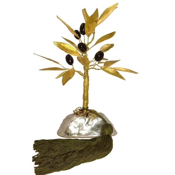 διακοσμητικό δέντρο ελιά από χρυσό μέταλλο και μαύρες πορσελάνινες ελιές 20Χ16Χ12 - μέταλλο, πορσελάνη, διακοσμητικά - 2