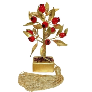 Διακοσμητικό δέντρο ροδιά από χρυσό μέταλλο και κόκκινα ρόδια πορσελάνης 19Χ13Χ13 - μέταλλο, πορσελάνη, ρόδι, διακοσμητικά - 2