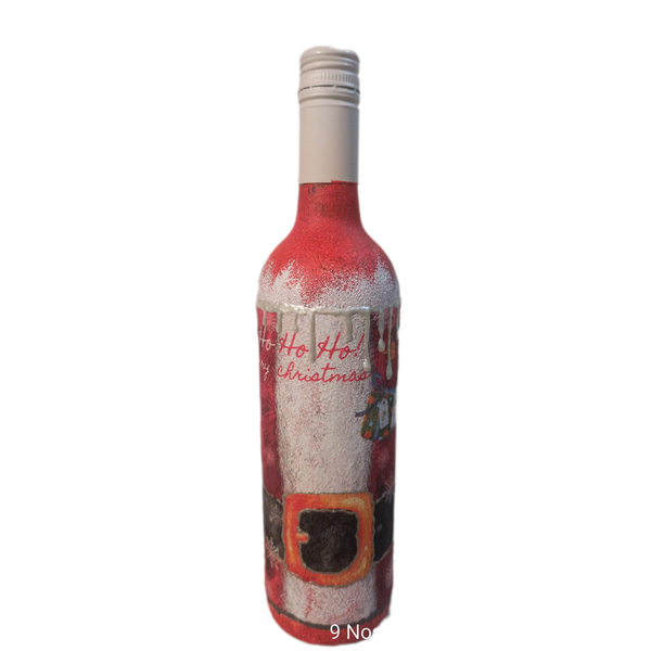 Μπουκάλι κρασιου ντεκουπαζ* - vintage, γυαλί, διακοσμητικά, άγιος βασίλης