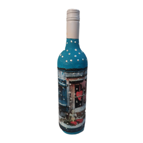 Μπουκάλι κρασιου ντεκουπαζ* - vintage, γυαλί, διακοσμητικά, άγιος βασίλης - 3