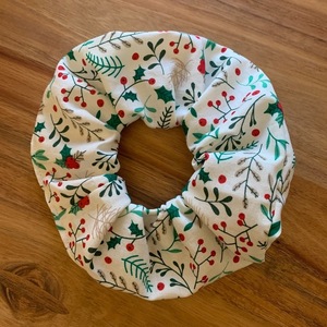 Σετ 2 χριστουγεννιάτικα scrunchies - Έλατο & γκι - ύφασμα, αξεσουάρ, για τα μαλλιά, μεγάλα scrunchies - 4