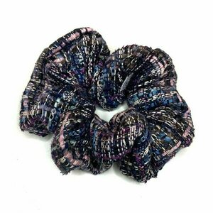 Χειροποίητη σούρα μπλε ροζ μαλλιών Xl σενίλ ύφασμα "blue pink scrunchie" - ύφασμα, λαστιχάκια μαλλιών