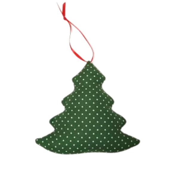 Xριστουγεννιάτικο υφασμάτινο στολιδάκι δέντρο, πράσινο πουά - ύφασμα, στολίδια, δέντρο