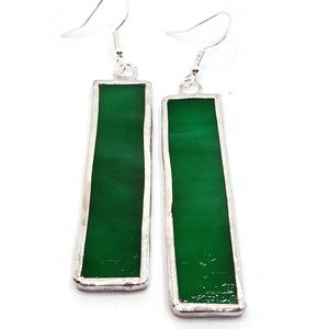 Μακριά Σκουλαρίκια με Πράσινο Βιτρώ 70x15mm - ασήμι, γυαλί, δώρο, μακριά, κρεμαστά