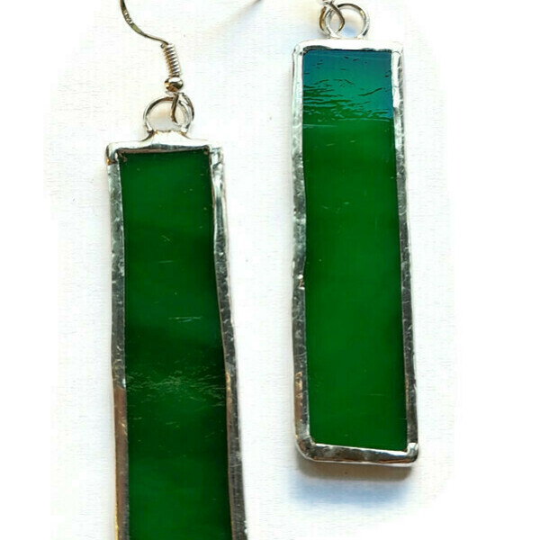 Μακριά Σκουλαρίκια με Πράσινο Βιτρώ 70x15mm - ασήμι, γυαλί, δώρο, μακριά, κρεμαστά - 2