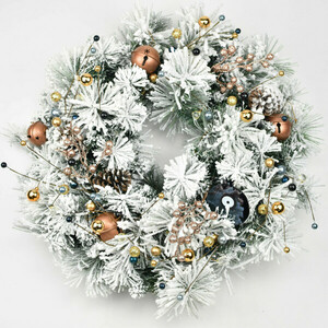 Χιονισμένο χριστουγεννιάτικο στεφάνι / Διάμετρος 55-60εκ - στεφάνια, plexi glass, ρόδι, διακοσμητικά