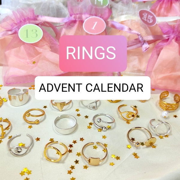 Advent calendar με 24 Δαχτυλίδια - μοντέρνο, μέταλλο, σετ δώρου, δώρα για γυναίκες - 2