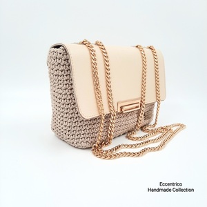 Τσάντα μικρή πλεκτή cross-body με αλυσίδα - νήμα, χιαστί, all day, πλεκτές τσάντες, μικρές - 3