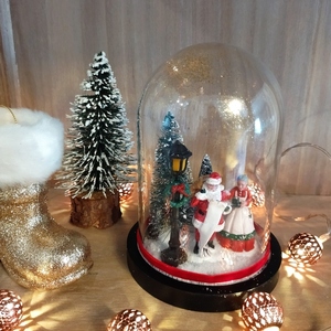 Καμπάνα γυάλινη 16 εκατοστών διακοσμημένη με χριστουγεννιάτικες φιγούρες - vintage, γυαλί, διακοσμητικά, άγιος βασίλης - 2