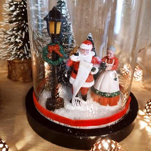 Καμπάνα γυάλινη 16 εκατοστών διακοσμημένη με χριστουγεννιάτικες φιγούρες - vintage, γυαλί, διακοσμητικά, άγιος βασίλης - 3