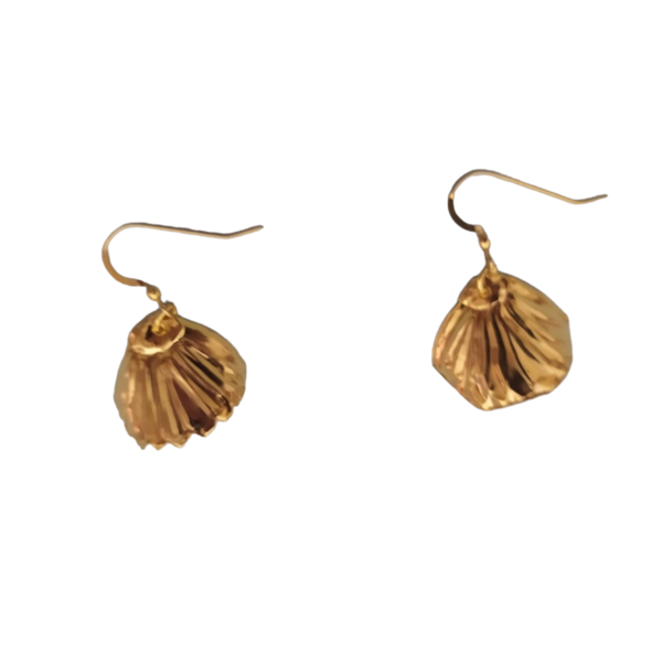 Χρυσά σκουλαρίκια κοχυλι - επιχρυσωμένα, κοχύλι, μικρά, κρεμαστά - 2