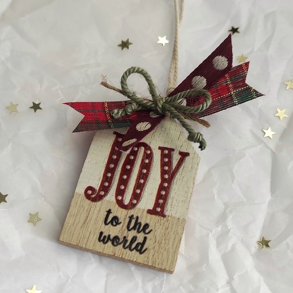 Χριστουγεννιάτικο γούρι- στολίδι "Joy" - ξύλο, σπίτι, γούρια - 2