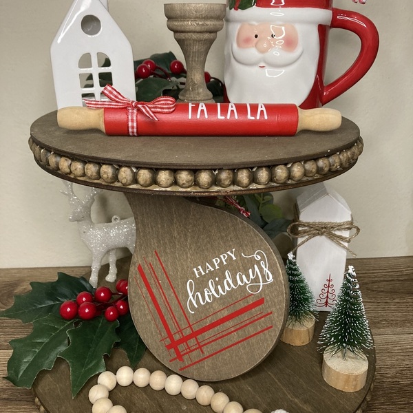 Διακοσμητικος χριστουγεννιατικος ξυλινος καφε δισκος κοπης HAPPY HOLIDAYS, διαστ. 20x12 - ξύλο, διακοσμητικά, χριστουγεννιάτικα δώρα - 3
