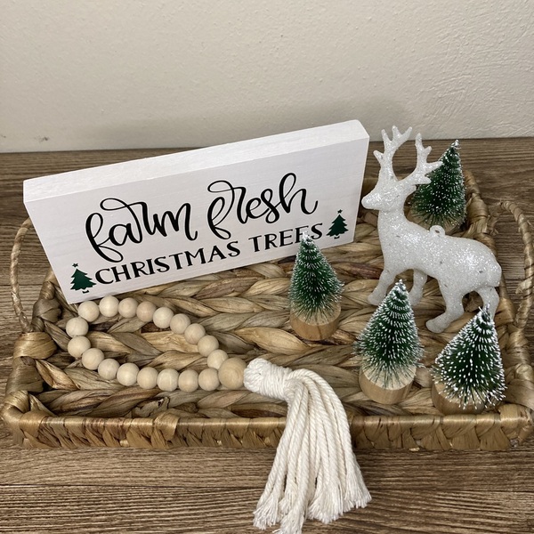 Χριστουγεννιατικο Ασπρο Καδρακι Απο Ξυλο FARM FRESH CHRISTMAS TREES, διαστ. 20 x 9,50 - ξύλο, πίνακες & κάδρα, διακοσμητικά, χριστουγεννιάτικα δώρα, δέντρο - 3