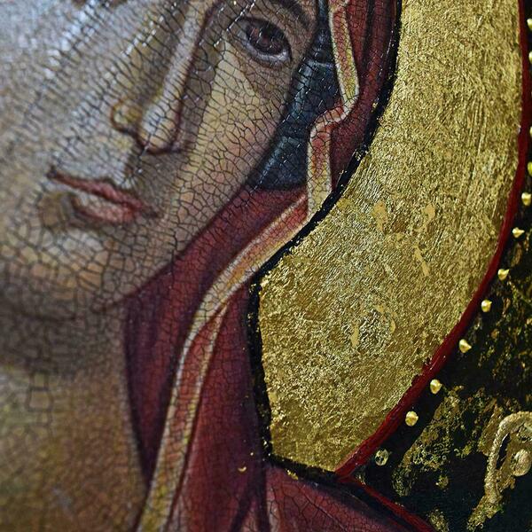 Εικόνα Παναγίας, Decoupage, Με Φύλλα Χρυσού, 30χ40cm, Νο2, AnniaJ - πίνακες & κάδρα, πίνακες ζωγραφικής - 3