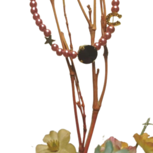Χειροποιητο Βραχιολι Γουρι 2024 με ροζ περλες -μαυρο κρυσταλλο και ατσαλινα πεταλο και αστερακι.Ατσαλινο κουμπωμα - μέταλλο, κοσμήματα, πέρλες, δασκάλα, χριστουγεννιάτικα δώρα - 3