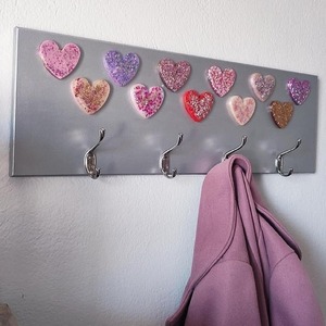 Κρεμάστρα τοίχου παιδική ξύλινη με καρδιές - καρδιά, κορίτσι, για παιδιά, κρεμάστρες - 3