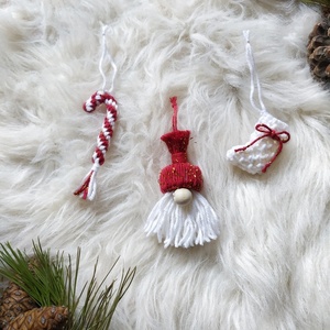 Σετ 3 τμχ Χειροποίητα μακραμέ κλασσικά Χριστουγεννιάτικα στολίδια - νήμα, άγιος βασίλης, στολίδι δέντρου, σετ δώρου